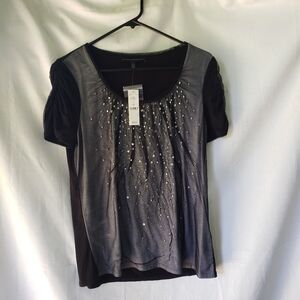 White House Black Market Womens Glitter Tee Size L Black Gray Evening Mesh Nwt
